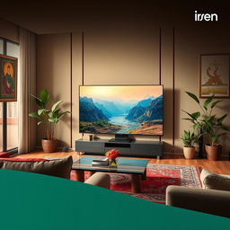 A vibrant and eye-catching advertisement for a television featuring the brand "Roben"