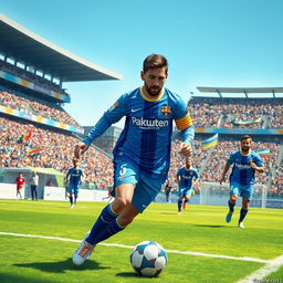 A dynamic depiction of Lionel Messi wearing the uniform of Mes Rafsanjan Football Club, showcasing him in action on the field