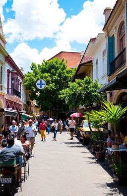 A bustling street scene in Braga, Bandung, Indonesia during the day