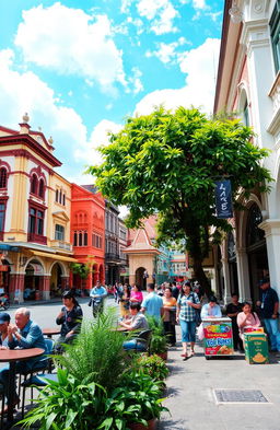 A bustling street scene in Braga, Bandung, Indonesia during the day