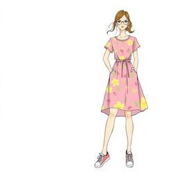 A fashion sketch featuring a stylish casual women's dress