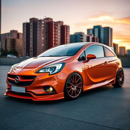 A modified Opel Corsa with a body kit that features the bumper design from the Corsa 2 model