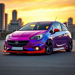 A modified Opel Corsa with a body kit that features the bumper design from the Corsa 2 model