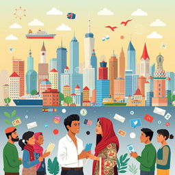 A visually compelling illustration representing the multifaceted effects of globalization