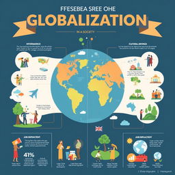 An infographic illustrating the effects of globalization, showcasing both positive and negative impacts on society