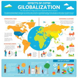 An infographic illustrating the effects of globalization, showcasing both positive and negative impacts on society