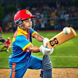 A vibrant and energetic thumbnail featuring Saim Ayub, a young cricketer, in action while batting