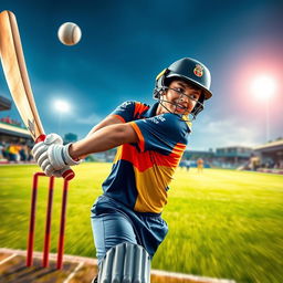A vibrant and energetic thumbnail featuring Saim Ayub, a young cricketer, in action while batting