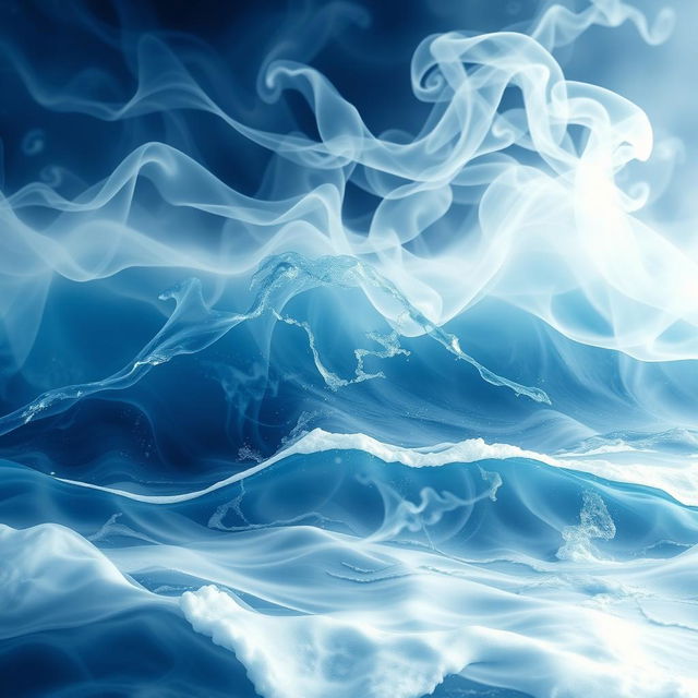 A stunning abstract representation of a conversation background, filled with ethereal swirls of smoke intermingling gracefully with the ocean waves