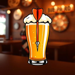 A creative logo design featuring a dart pin lodged in a frothy cup of beer