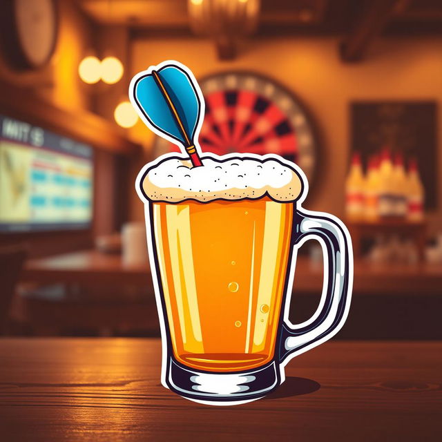 A creative logo design featuring a dart pin lodged in a frothy cup of beer