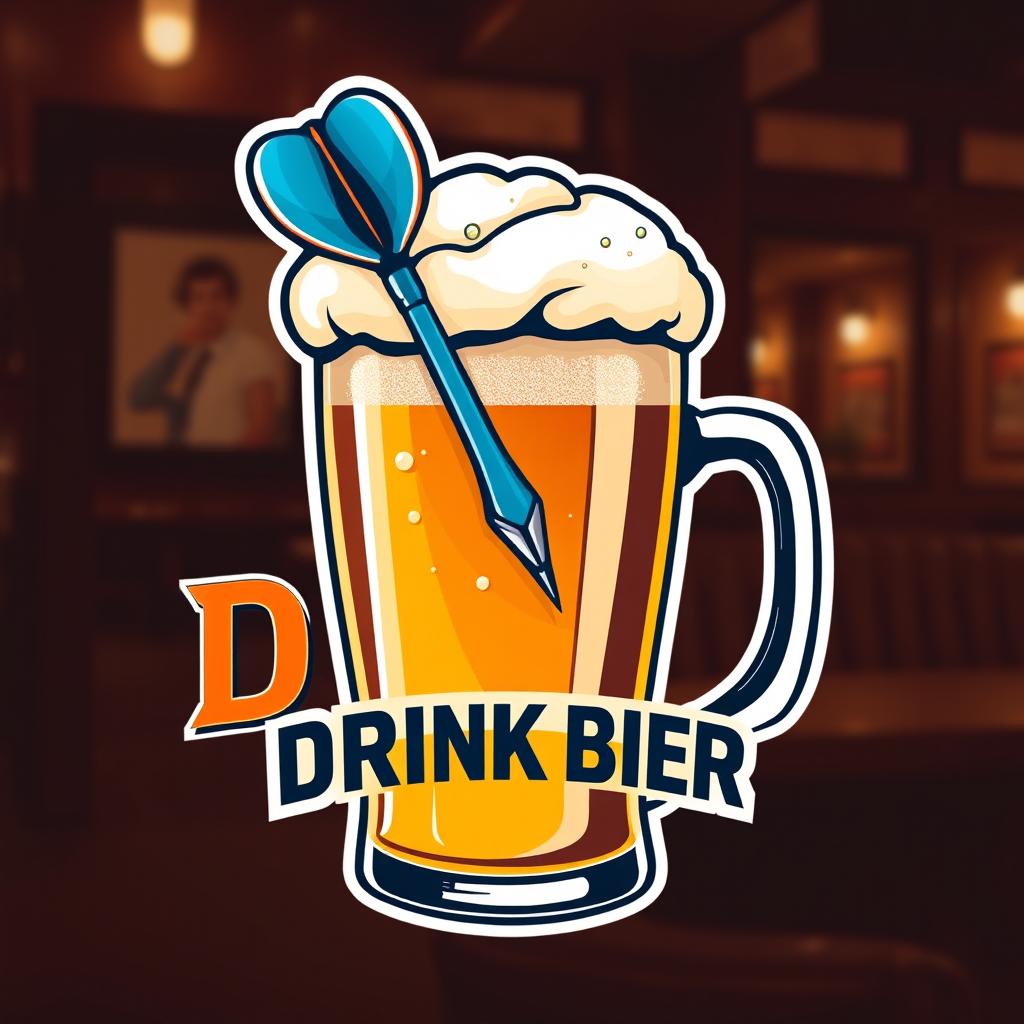 A creative logo design featuring a dart pin lodged in a frothy cup of beer