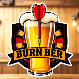 A creative logo design featuring a dart pin lodged in a frothy cup of beer