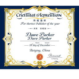 A beautifully designed certificate of appreciation, featuring elegant borders and decorative motifs