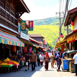 A vibrant street scene in Indonesia, showcasing the rich and diverse culture