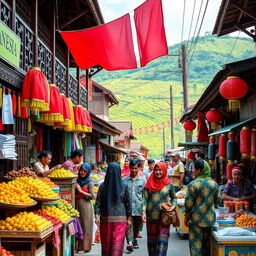 A vibrant street scene in Indonesia, showcasing the rich and diverse culture