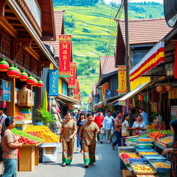 A vibrant street scene in Indonesia, showcasing the rich and diverse culture