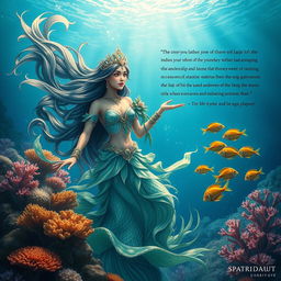 A stunning depiction of a mythical sea princess, known as Putri Dari Laut, narrating the journey of a brave warrior named Gajir