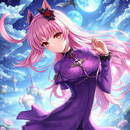 A striking light novel cover in the Genshin Impact art style, featuring a captivating female character with long, flowing pink hair and bright red eyes