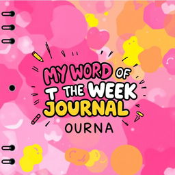 A vibrant and playful journal cover design featuring a colorful background with a blend of purple, pink, yellow, red, and blue colors