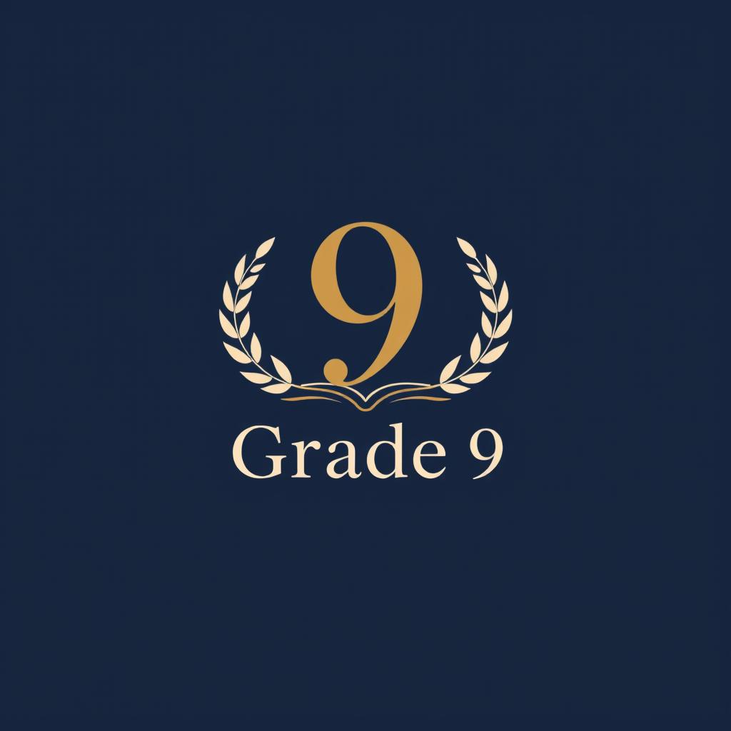 A formal and elegant logo design for a Grade 9 class, featuring a sophisticated representation of the number '9' in classic serif font