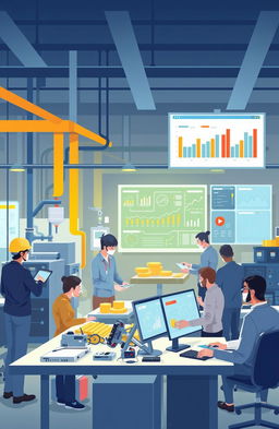 An engaging and modern illustration representing production and operations management