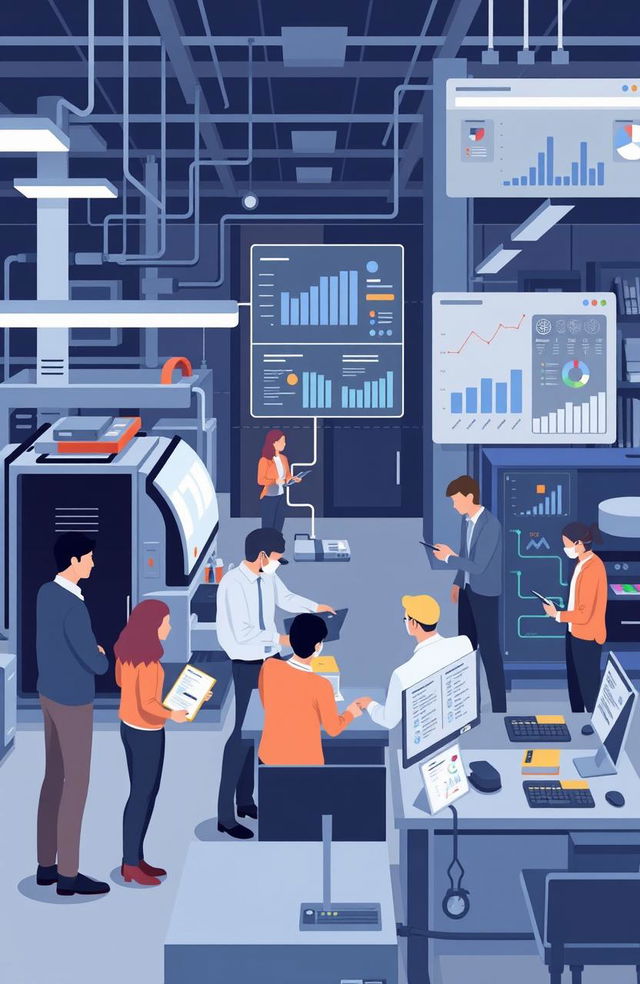 An engaging and modern illustration representing production and operations management