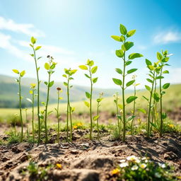 A vibrant and lush scene depicting saplings representing growth