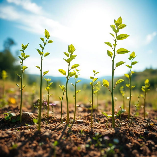 A vibrant and lush scene depicting saplings representing growth