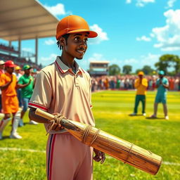 A humorous cricket match scenario depicting Ramoo, who has just won the toss and selected to bat