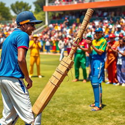 A humorous cricket match scenario depicting Ramoo, who has just won the toss and selected to bat