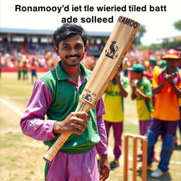 A humorous cricket match scenario depicting Ramoo, who has just won the toss and selected to bat