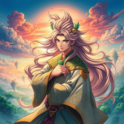 A stunning light novel cover featuring a character inspired by Wukong in the vibrant, anime-inspired art style of Genshin Impact