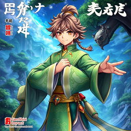A captivating light novel cover featuring a character inspired by Wukong, designed in the vibrant art style of Genshin Impact