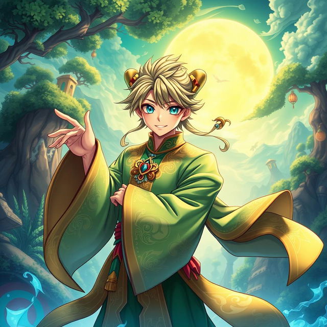 A captivating light novel cover featuring a character inspired by Wukong, designed in the vibrant art style of Genshin Impact