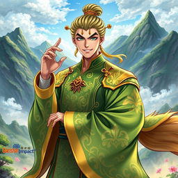A visually striking light novel cover featuring an adult version of Wukong, illustrated in the vibrant art style of Genshin Impact