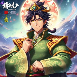 An adult version of Wukong from Honkai: Star Rail, depicted in a stunning light novel cover art style