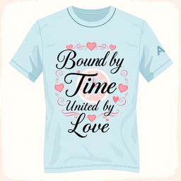 A stylish and modern t-shirt design featuring the phrase 'Bound by Time, United by Love' in an elegant script font