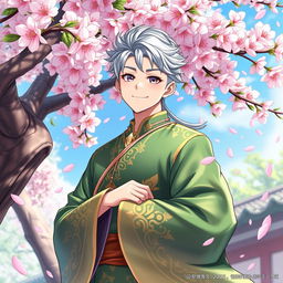 A detailed light novel cover in the art style of Honkai: Star Rail, featuring an adult version of Wukong dressed in vibrant green and gold attire