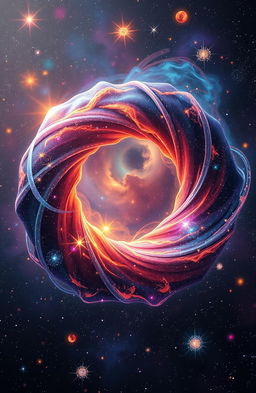 A mesmerizing representation of the 'loop of the universe', featuring vibrant cosmic elements like swirling galaxies, bright stars, and colorful nebulae
