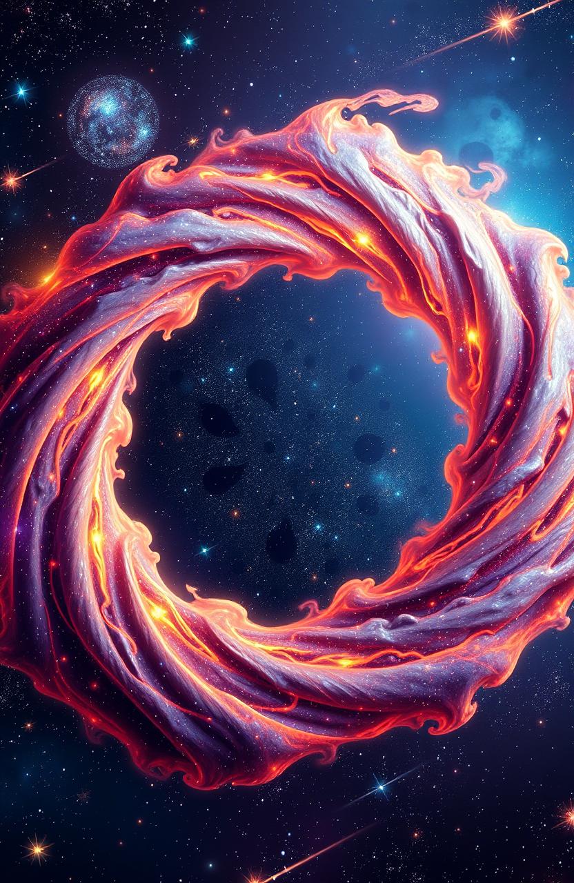 A mesmerizing representation of the 'loop of the universe', featuring vibrant cosmic elements like swirling galaxies, bright stars, and colorful nebulae