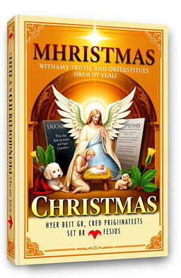 An informative and engaging book cover design featuring elements that symbolize myth, truth, and originality associated with Christmas, Jesus, and the Ten Commandments