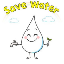 A simple and clear drawing promoting the message "Save Water"