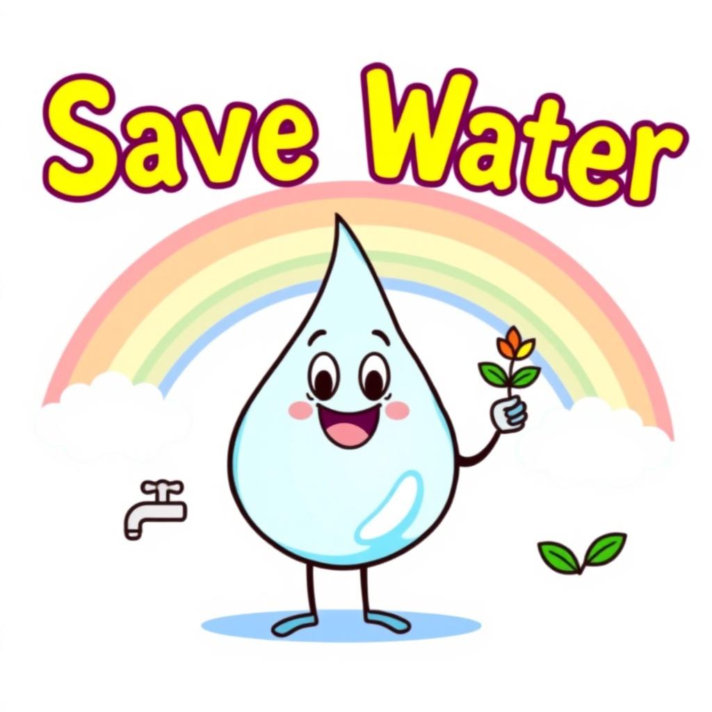 A simple and clear drawing promoting the message "Save Water"