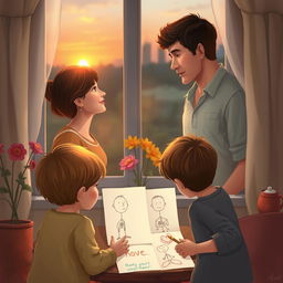 A heartfelt image depicting a family separated by distance