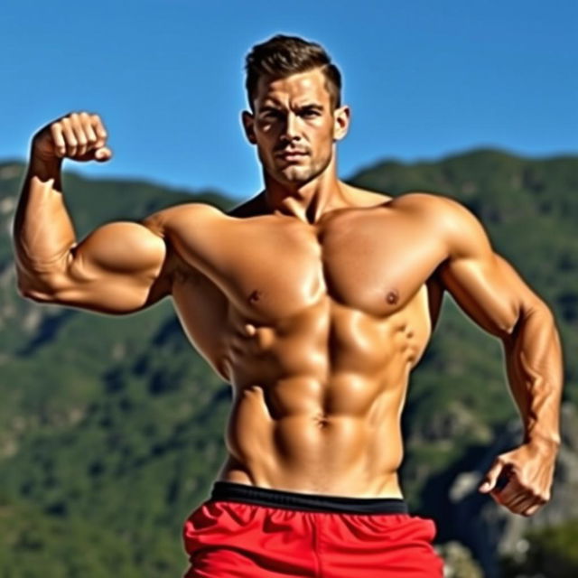 A strong and muscular person posing confidently in athletic wear, showcasing well-defined muscles and a toned physique