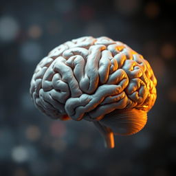 A super sophisticated and highly detailed brain placed in the center of the image, showcasing its intricate structures and textures