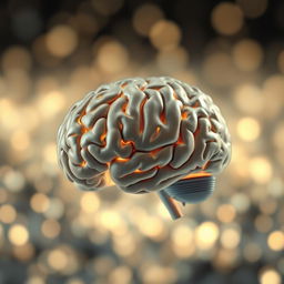 A super sophisticated and highly detailed brain placed in the center of the image, showcasing its intricate structures and textures