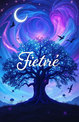 A captivating album cover featuring a surreal landscape that blends elements of dreamlike fantasy and vibrant colors