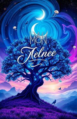 A captivating album cover featuring a surreal landscape that blends elements of dreamlike fantasy and vibrant colors